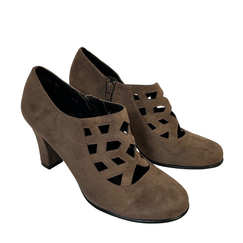 Aerosoles Petroleum Brown Faux Suede Geometric‎ Cutout Block Heel Shooties 8M